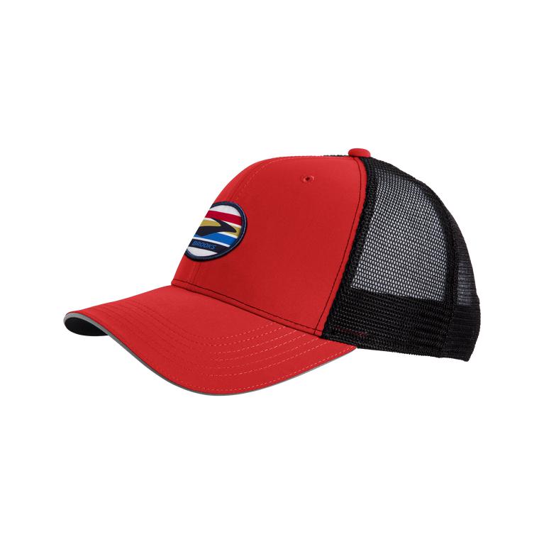 Brooks Womens Discovery Trucker Running Hat - Jamberry/Red/Path Stripe (752103-IRY)